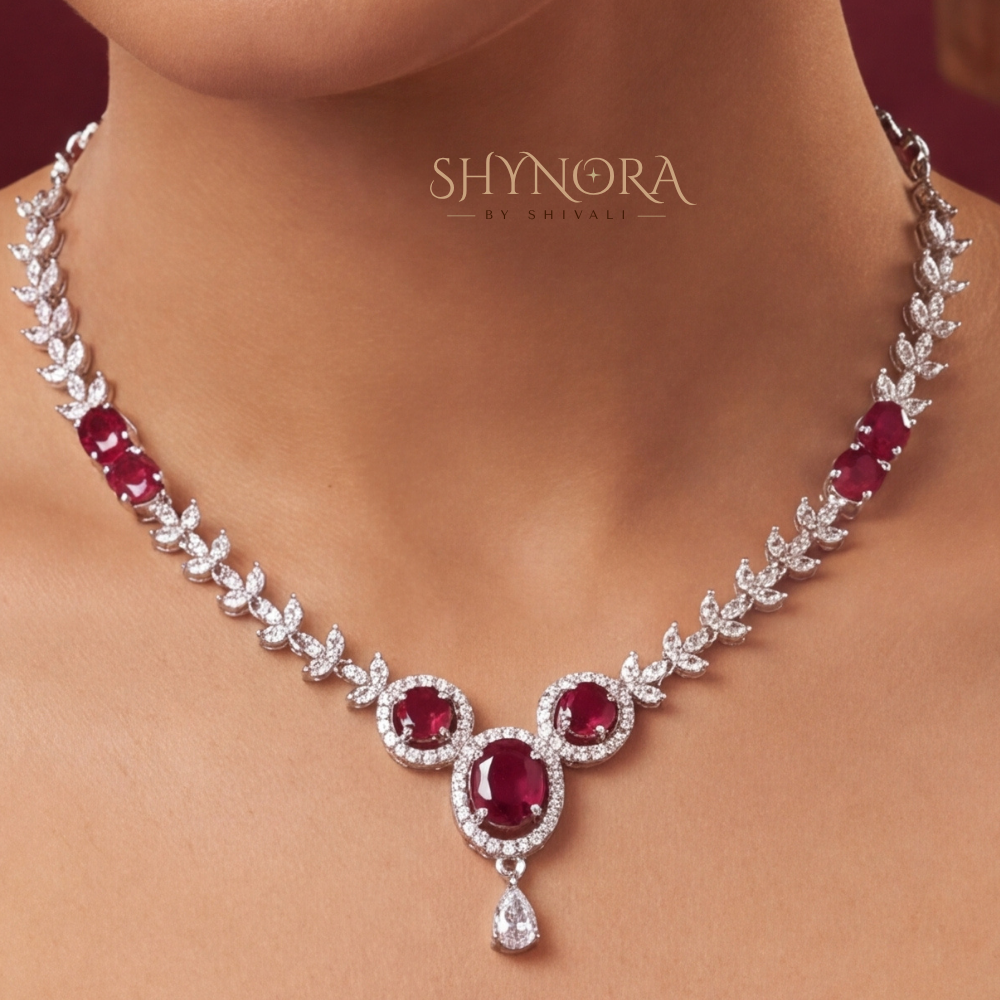 Ruby Oval Cluster Pendant Necklace Set – Shynora By Shivali