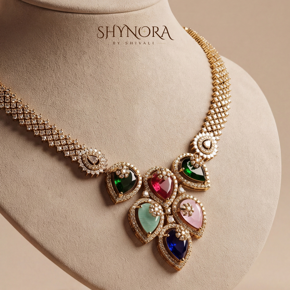 Multicolor Gemstone Pear Cluster Necklace Set – Shynora By Shivali