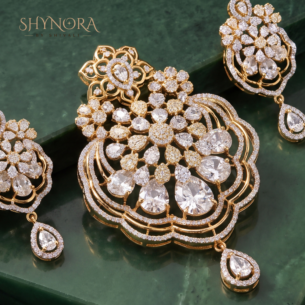 Scalloped Floral Cluster Pendant Set – Shynora By Shivali
