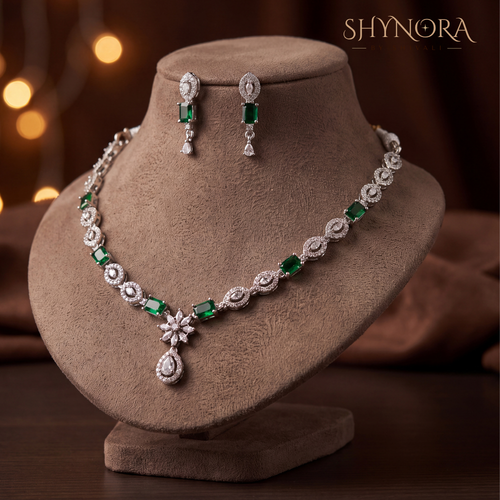 Emerald Oval Cluster Pear Pendant Necklace Set – Shynora By Shivali