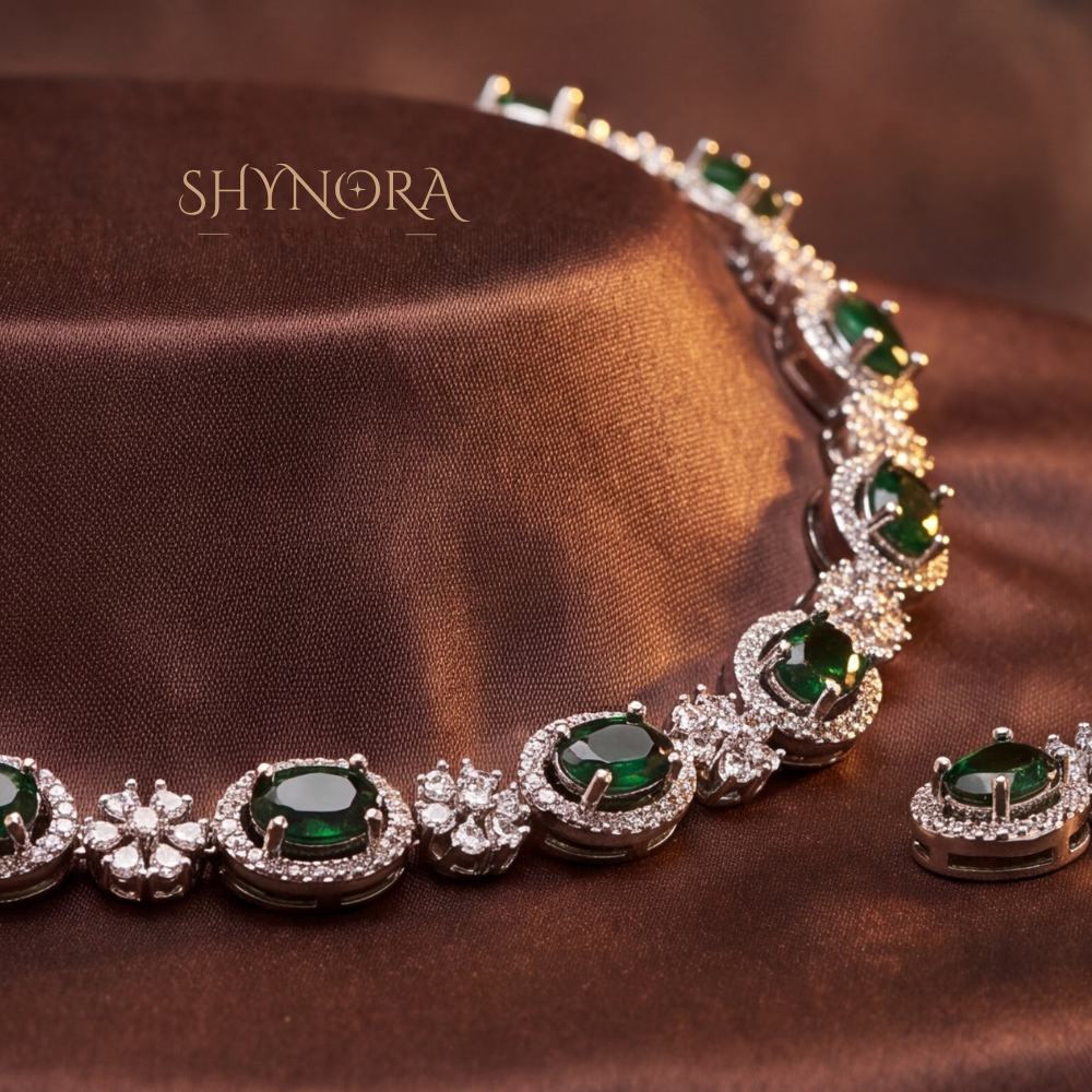 Emerald Oval Cluster Necklace Set Two – Shynora By Shivali
