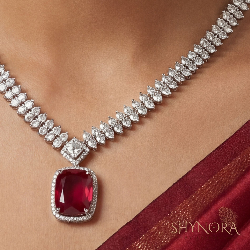 Ruby Cushion Drop Diamond Necklace – Shynora By Shivali
