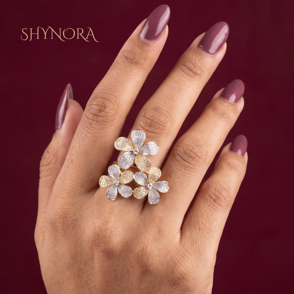 Diamond Three Flower Cluster Adjustable Ring – Shynora By Shivali