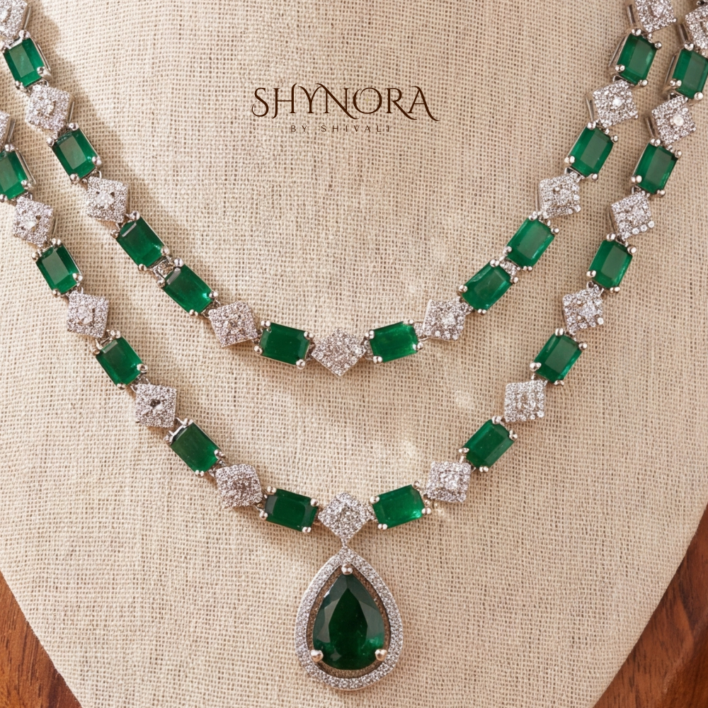 Emerald Two Layer Graduated Necklace Set – Shynora By Shivali
