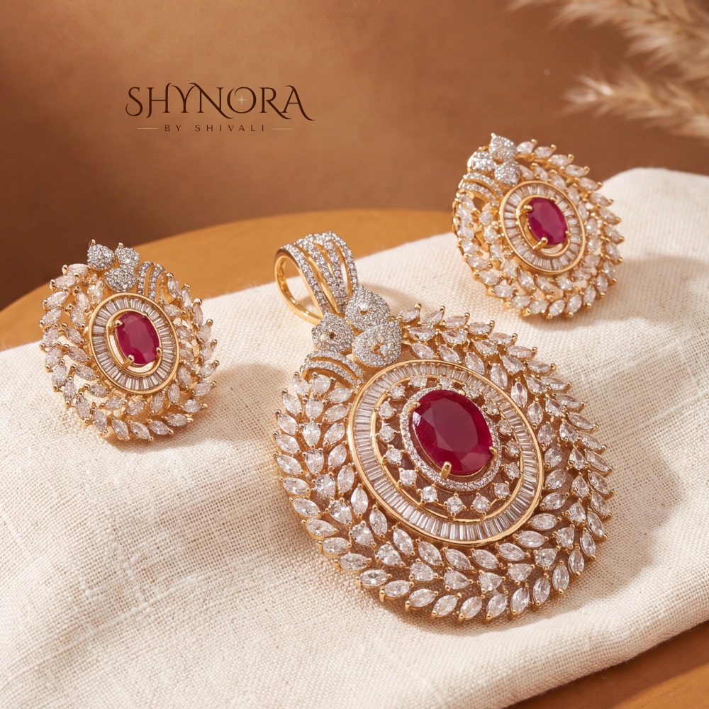 Ruby Leaf Halo AD Pendant Set – Shynora By Shivali