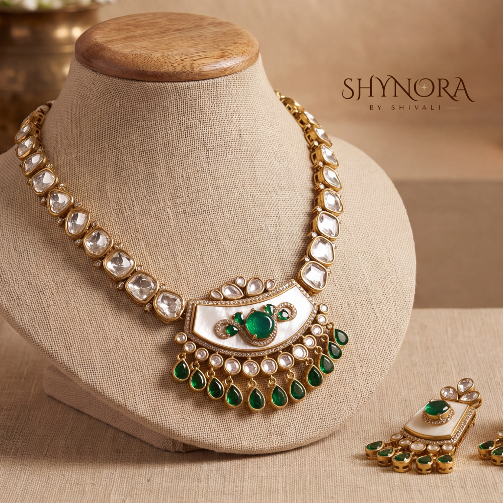 Emerald Kundan Mehendi Polish Bridal Necklace – Shynora By Shivali