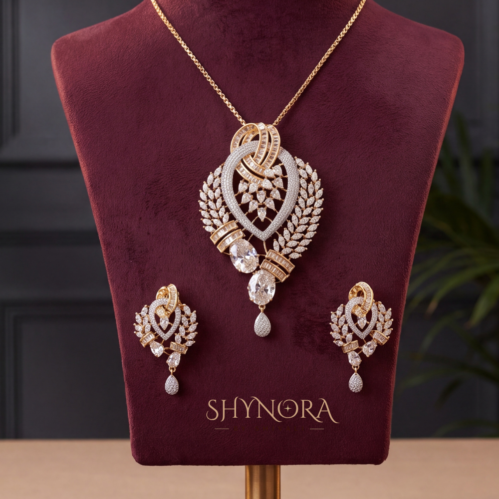 Pear Cluster Leaf AD Pendant Set – Shynora By Shivali