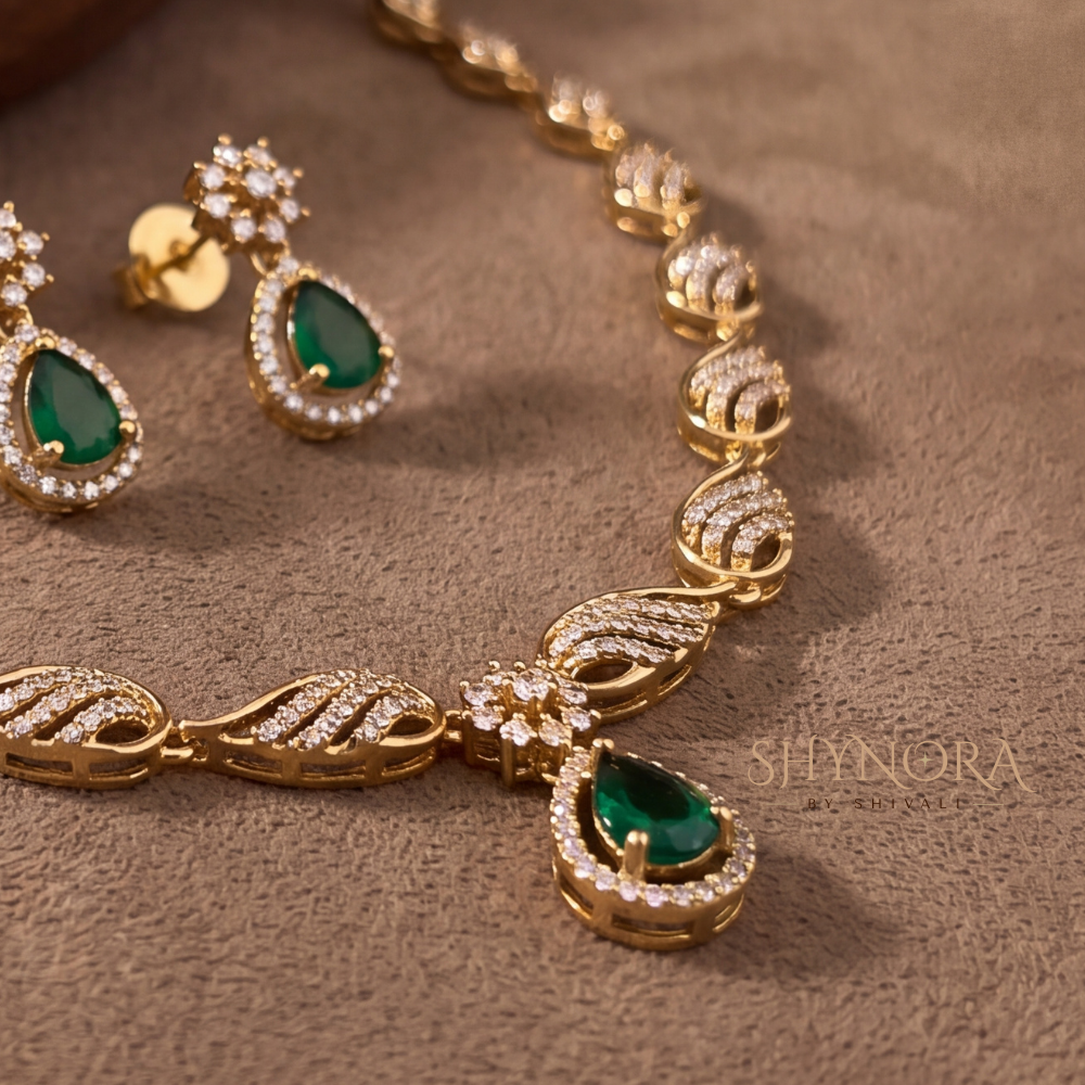 Twisted Rope Emerald Drop Necklace Set – Shynora By Shivali