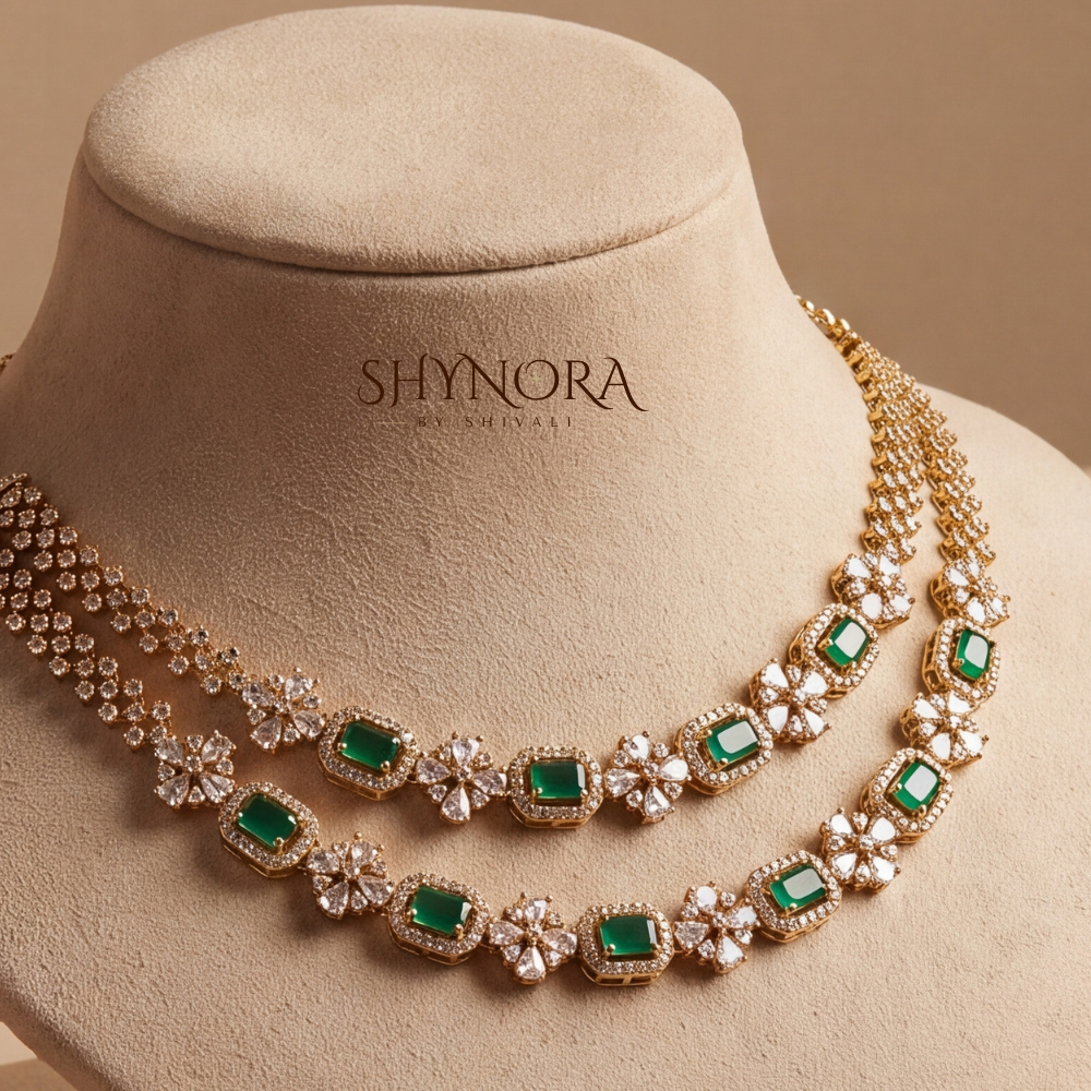 Double Strand Emerald Floral Necklace Set – Shynora By Shivali