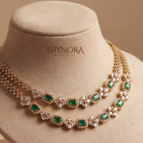 Double Strand Emerald Floral Necklace Set – Shynora By Shivali