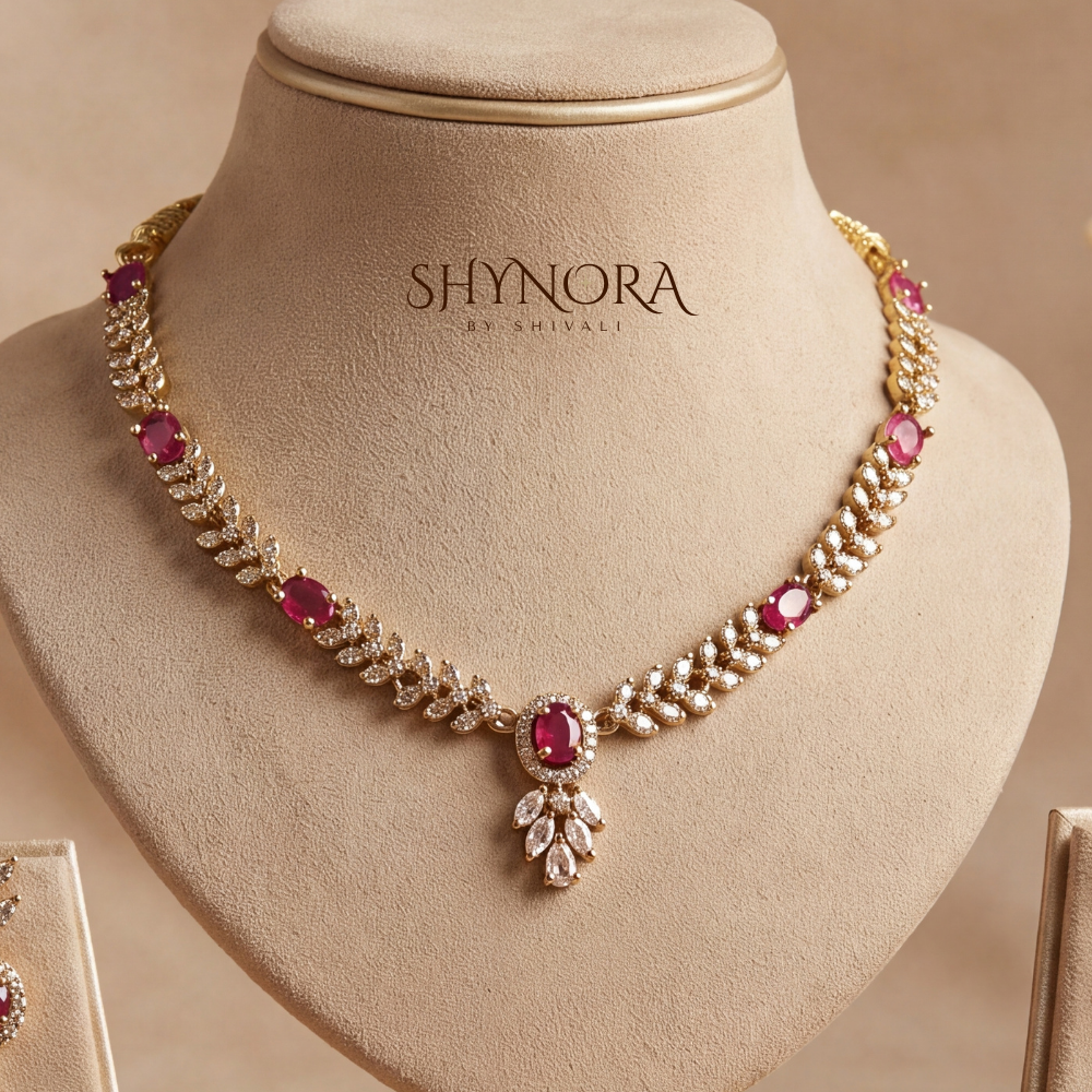 Ruby Gold Floral Cluster Pendant Necklace Set – Shynora By Shivali