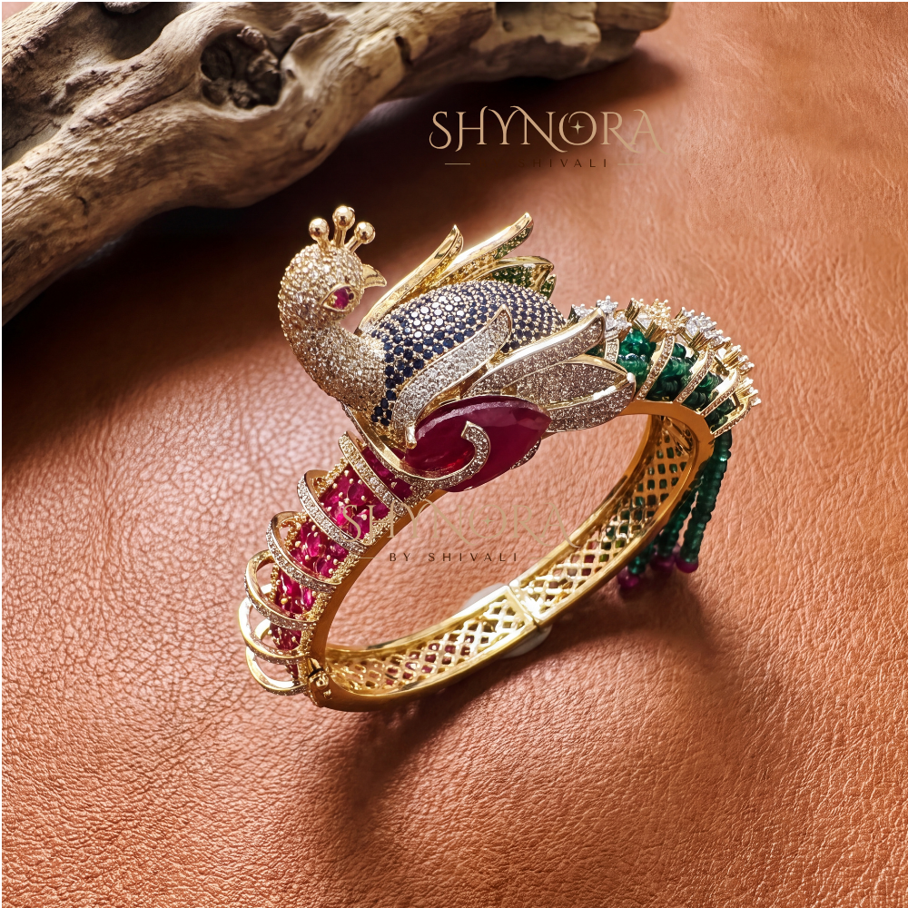Peacock Enamel Meenakari Kada – Shynora By Shivali