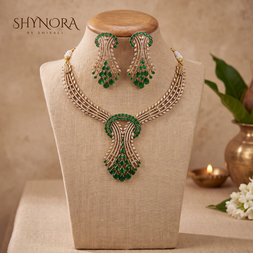 Peacock Wing Emerald Necklace Set – Shynora By Shivali
