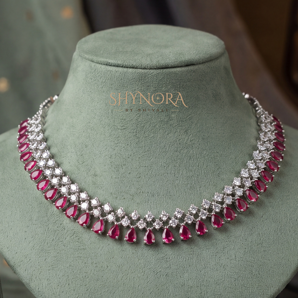 Ruby Oval Cluster Triangular Drop Necklace Set – Shynora By Shivali