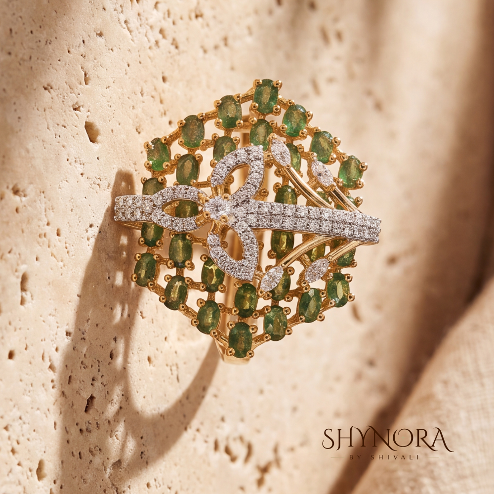 Emerald Pearl Floral Adjustable Cocktail Ring – Shynora By Shivali