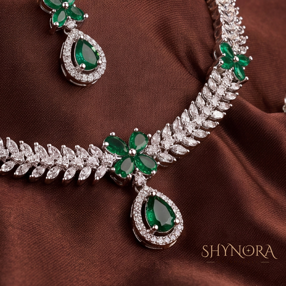 Emerald Delicate Pear Pendant Necklace Set Two – Shynora By Shivali