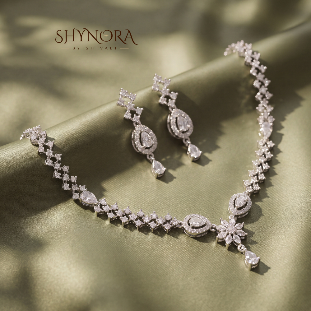 Diamond Lattice Floral Drop Necklace Set – Shynora By Shivali