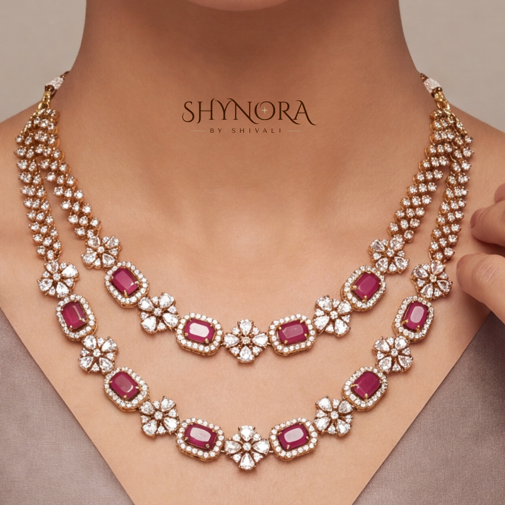 Ruby Baguette Two Layer Necklace Set – Shynora By Shivali