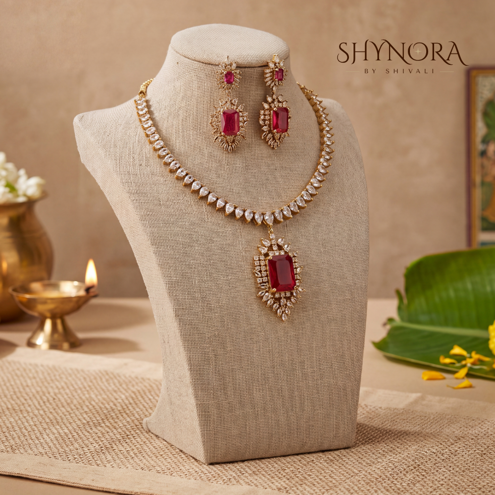 Ruby Rectangular Link Necklace Set – Shynora By Shivali