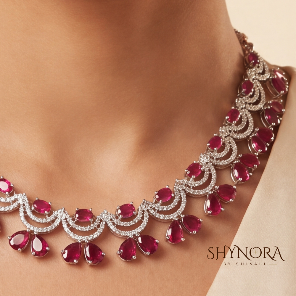 Ruby Cluster Pear Pendant Necklace Set – Shynora By Shivali