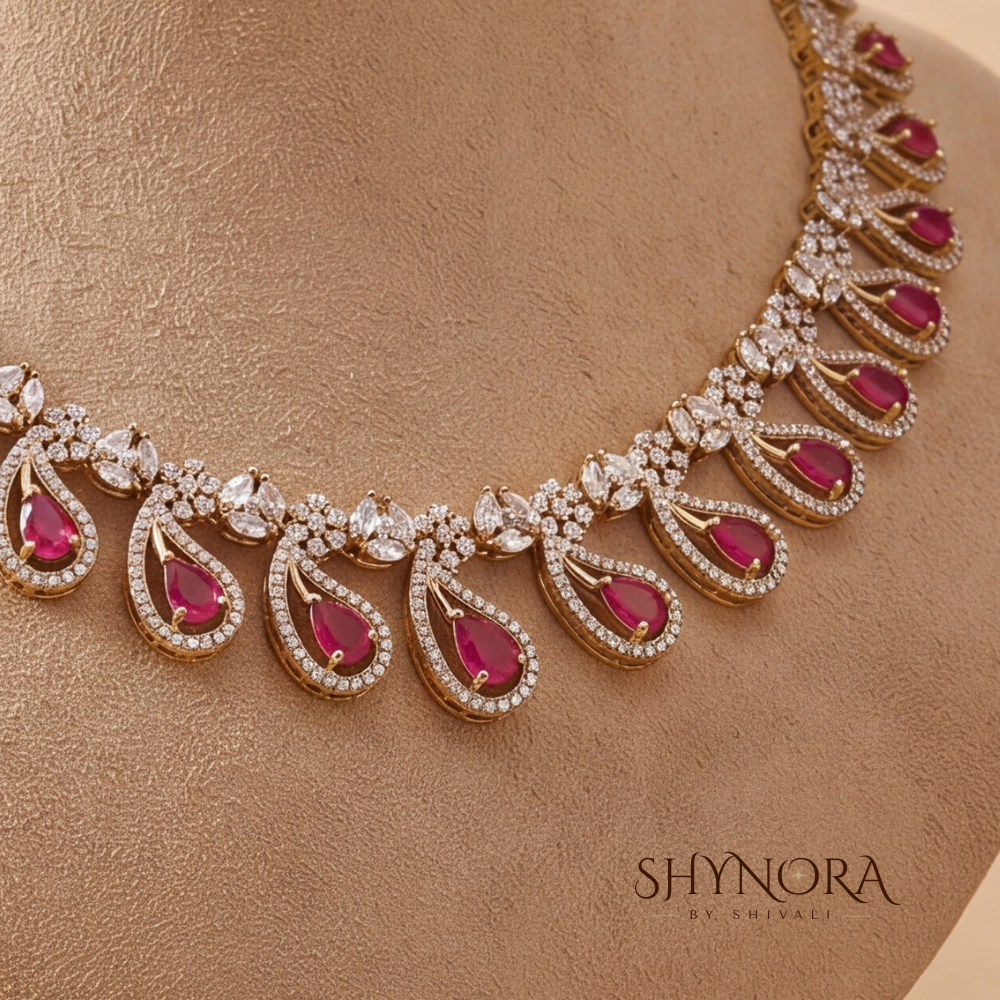 Ruby Leaf Cluster Necklace Set – Shynora By Shivali