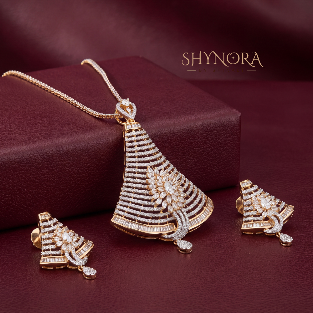 Floral Baguette Wave AD Pendant Set – Shynora By Shivali