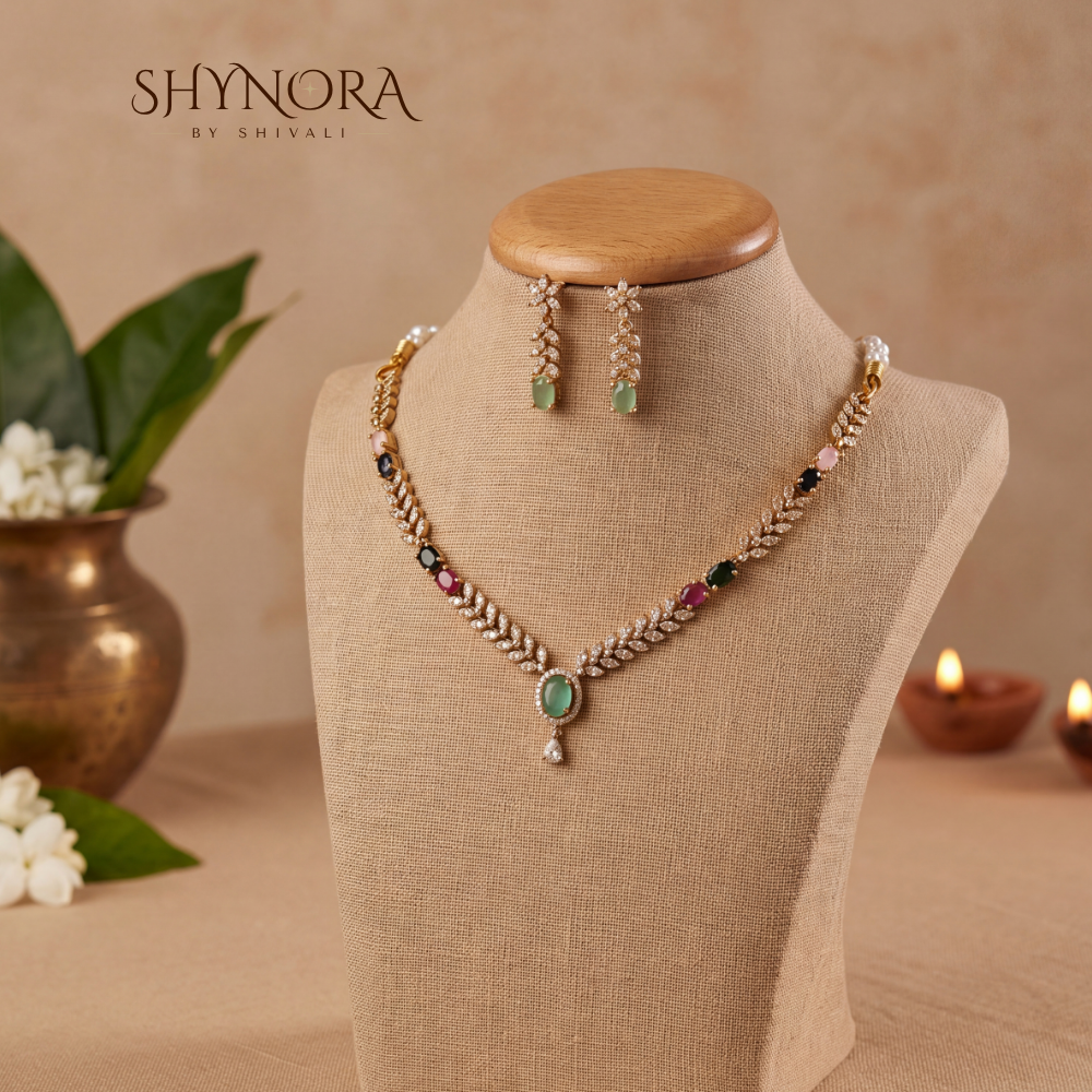 Multicolor Gemstone Leaf Necklace Set – Shynora By Shivali