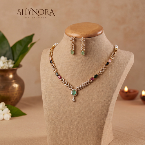 Multicolor Gemstone Leaf Necklace Set – Shynora By Shivali