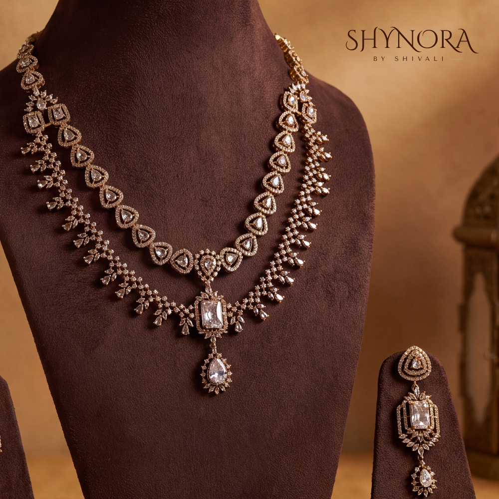 Two Tier Heart Marquise Necklace Set – Shynora By Shivali