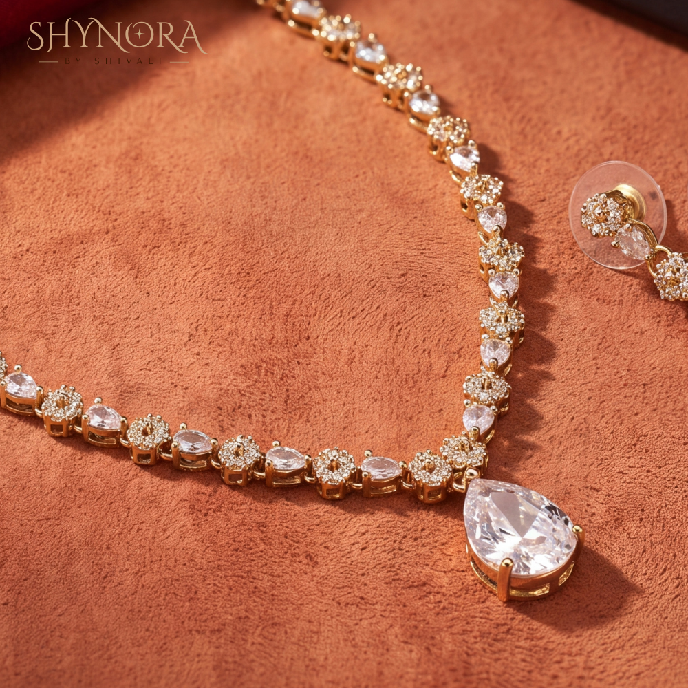 Floral Cluster Pear Drop Necklace Set – Shynora By Shivali