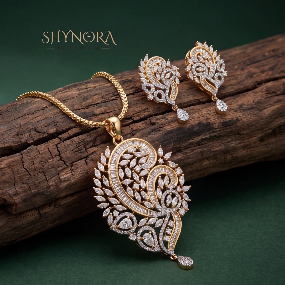 Paisley Leaf Drop AD Pendant Set – Shynora By Shivali