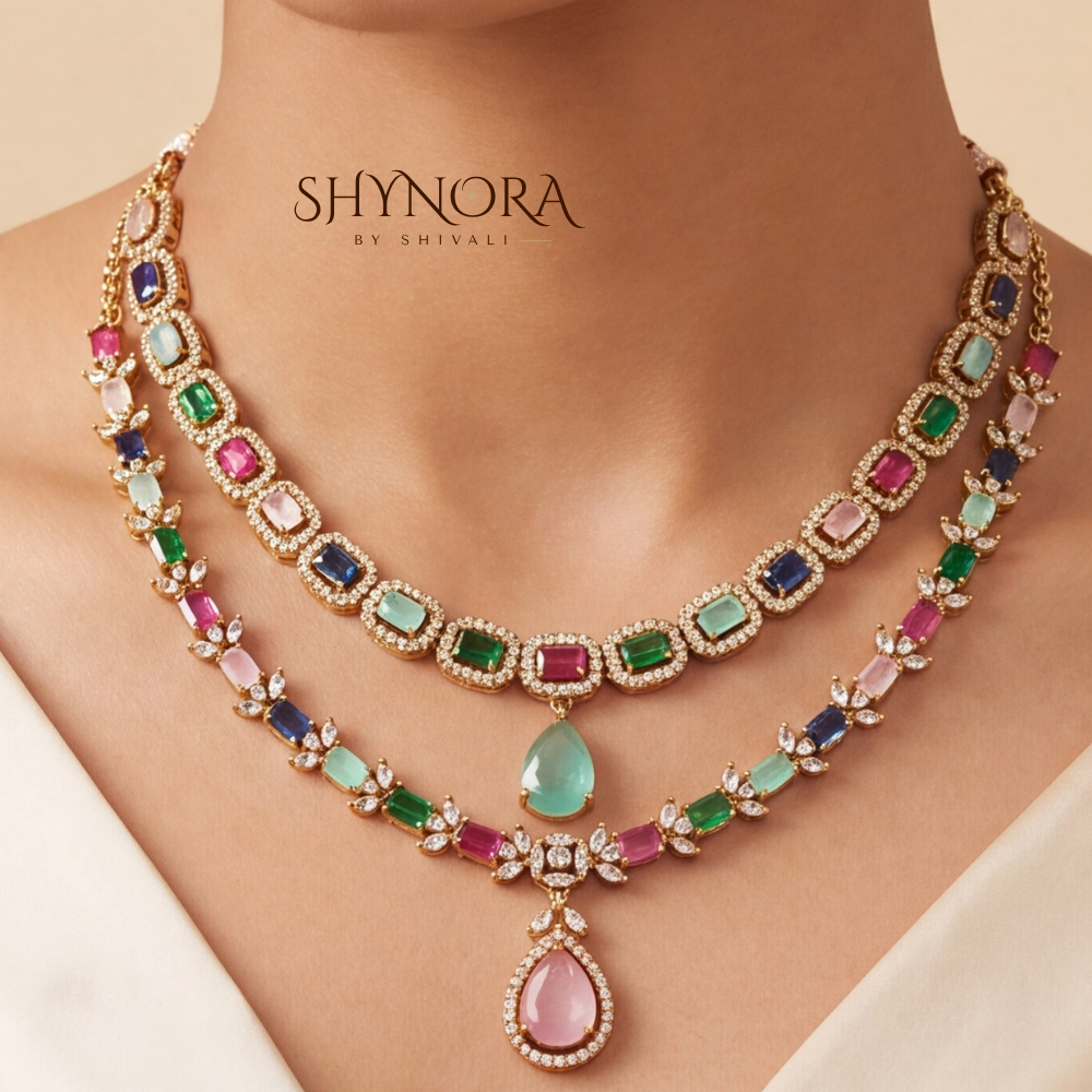 Multicolor Gemstone Two Tier Necklace Set – Shynora By Shivali