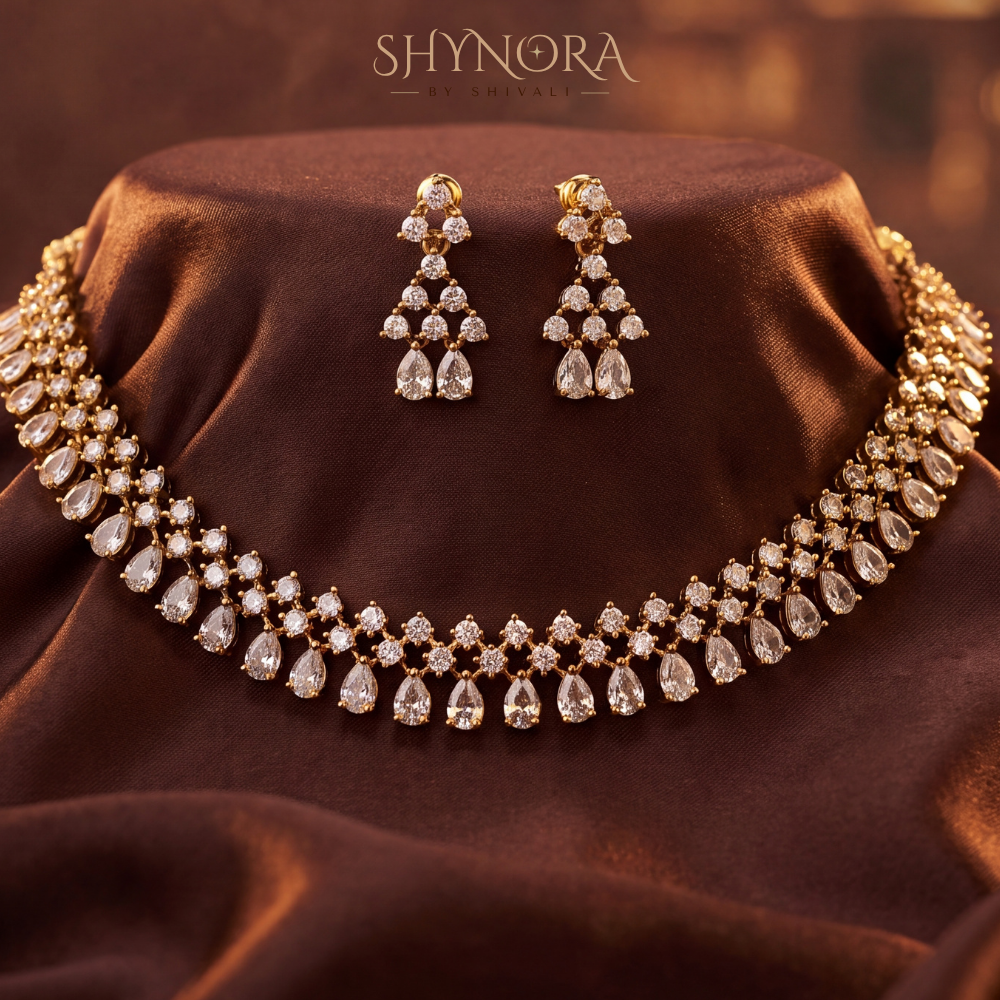 Crosshatch Pear Drop Choker Necklace Set – Shynora By Shivali