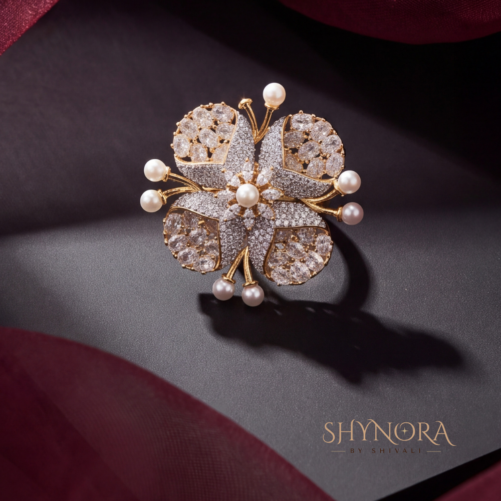 Floral Pearl Accent Cocktail Ring – Shynora By Shivali