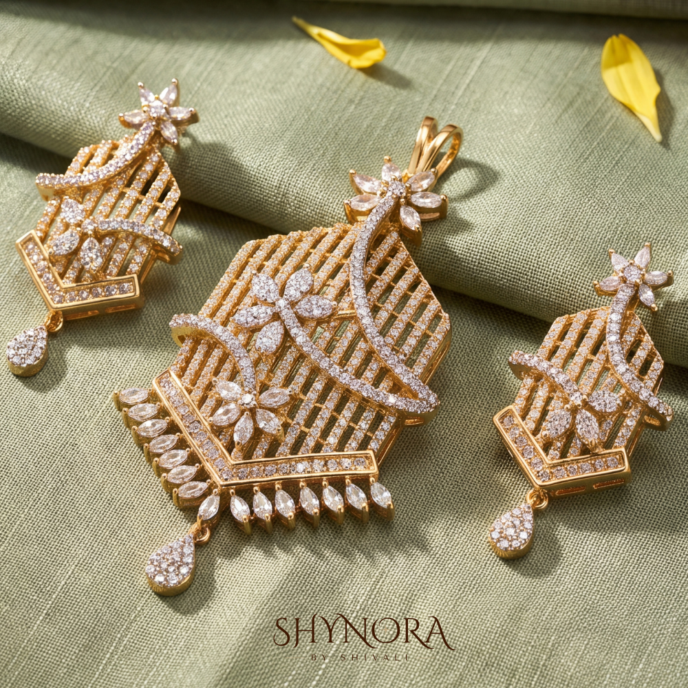Hexagon Bloom AD Pendant Set – Shynora By Shivali