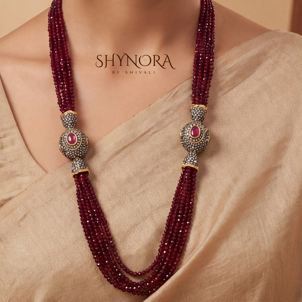 Maroon Crystal Mehendi Polish Tassel Necklace Set – Shynora By Shivali