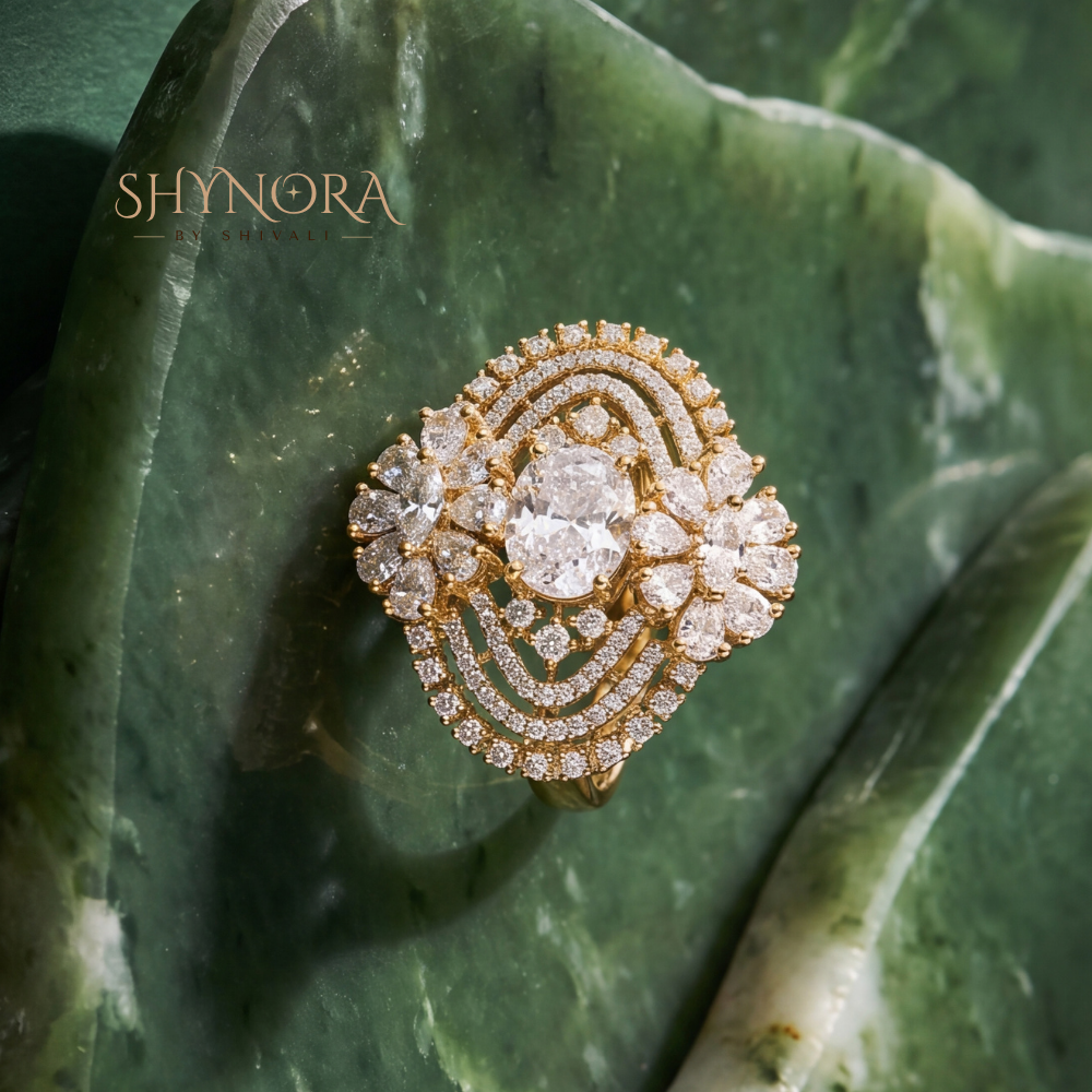 Floral Oval Cluster Cocktail Ring – Shynora By Shivali