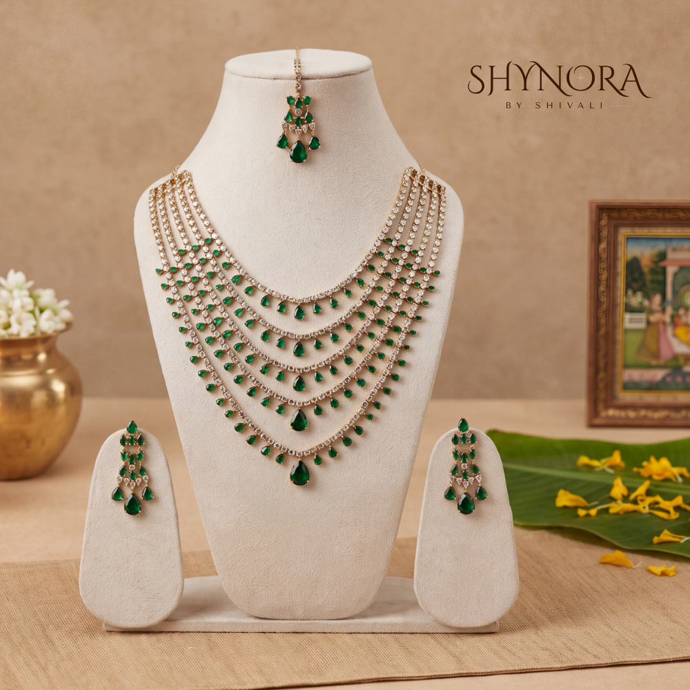 Seven Strand Emerald Cascade Necklace Set – Shynora By Shivali