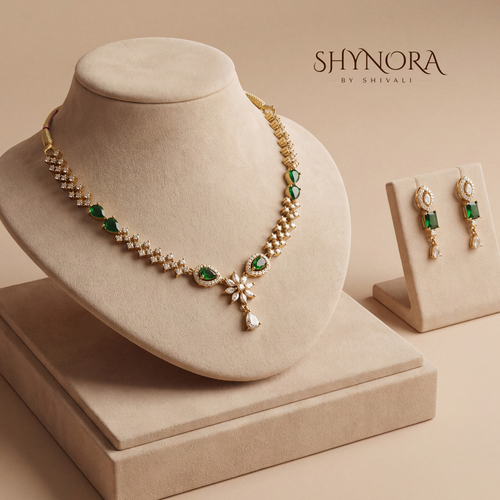 Emerald Oval Cluster Chain Necklace Set – Shynora By Shivali