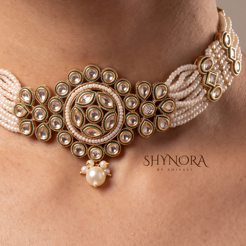 Pearl Choker Kundan Medallion Necklace Set – Shynora By Shivali