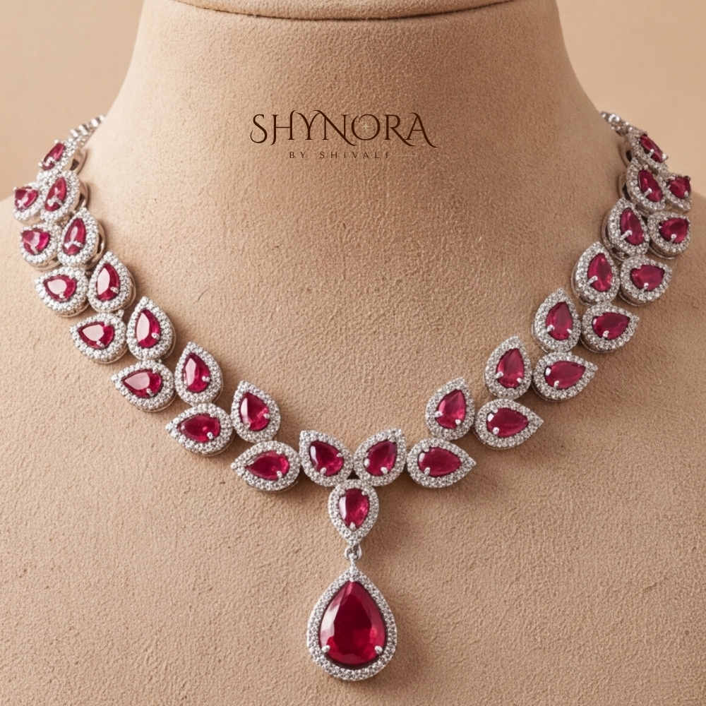 Diamond Marquise Floral Pendant Necklace Set – Shynora By Shivali