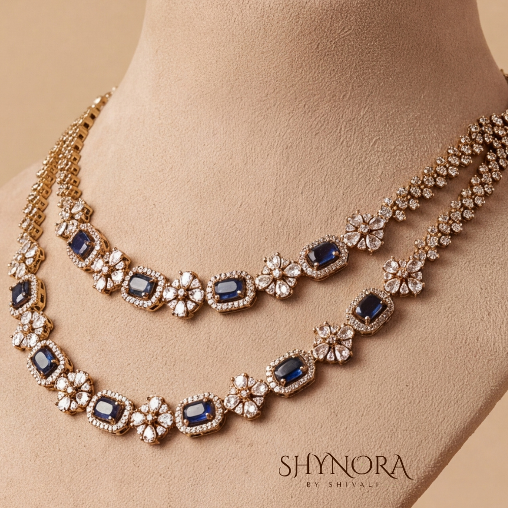 Sapphire Floral Drop Necklace Set – Shynora By Shivali