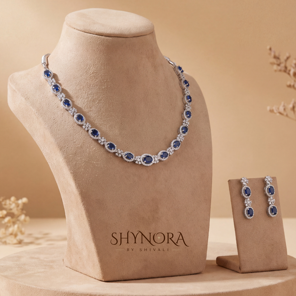 Sapphire Oval Cluster Necklace Set – Shynora By Shivali