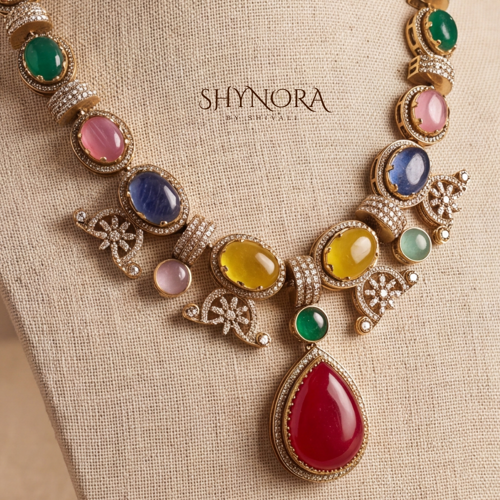 Rainbow Gemstone Mehendi Polish Beaded Necklace Set – Shynora By Shivali