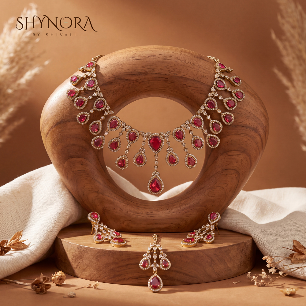 Ruby Pear Cluster Necklace Set – Shynora By Shivali