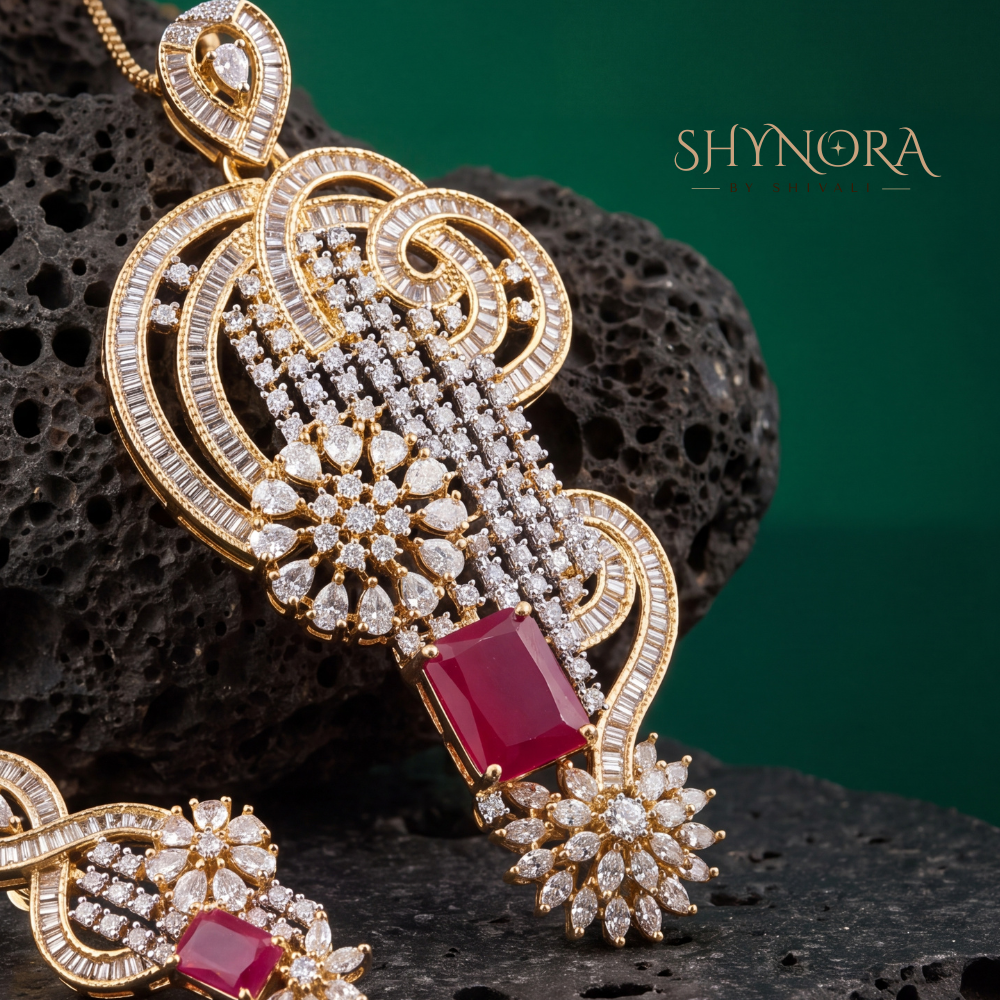 Ruby Scroll Cluster Pendant Set – Shynora By Shivali