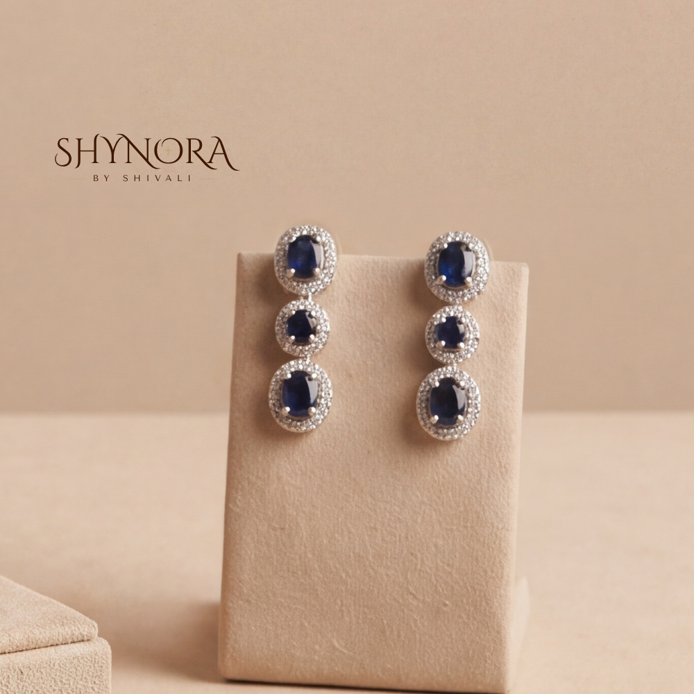 Sapphire Oval Halo Necklace Set – Shynora By Shivali