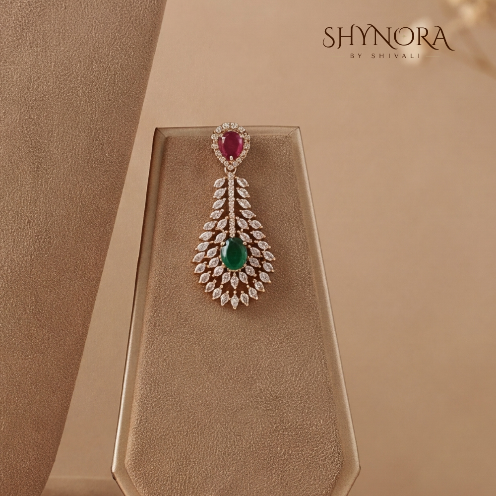 Ruby Emerald Leaf Wave Necklace Set – Shynora By Shivali