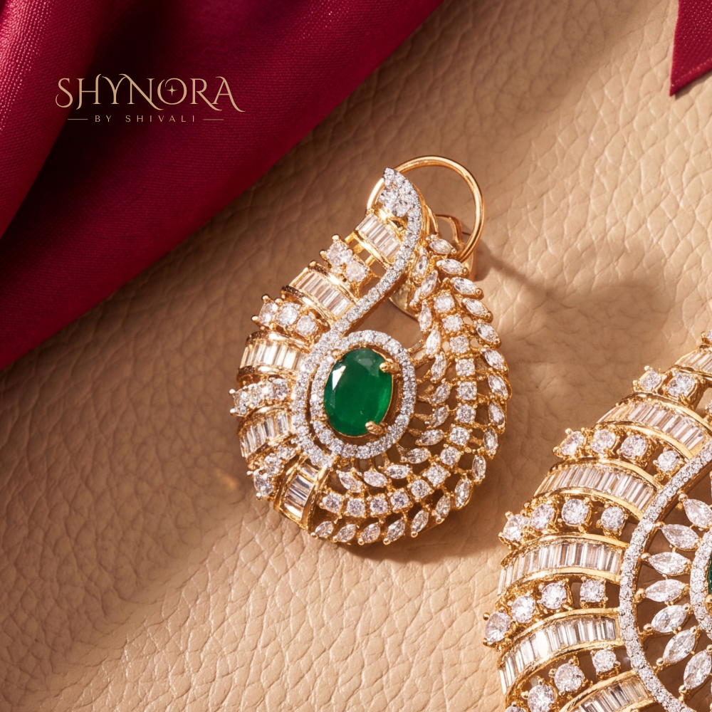 Emerald Peacock Eye AD Pendant Set – Shynora By Shivali