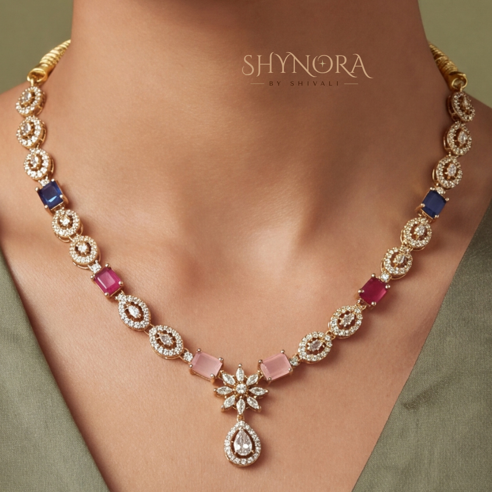 Multicolor Gemstone Baguette Necklace Set – Shynora By Shivali